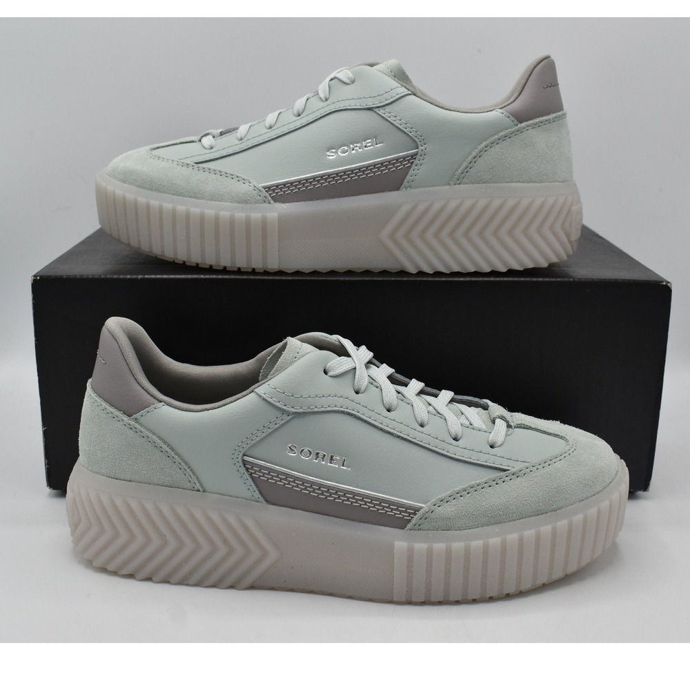 Sorel ONA Ave T-Toe Sneaker Womens 7.5 Cool Green Chrome Grey New Platform Suede - Picture 9 of 12